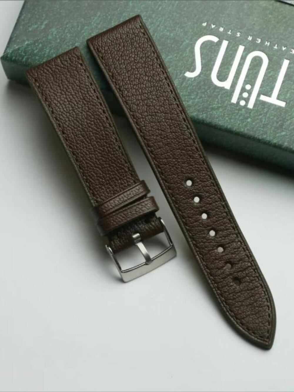 Tuns Leather Handmade Dark Brown Goat Leather Watch Strap 20.5mm